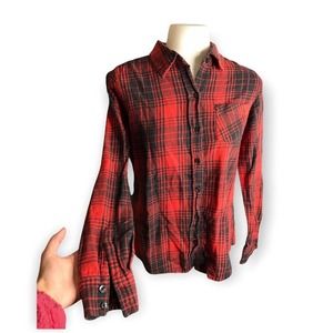 I Love H8 | Red Black Plaid Button Down Flannel